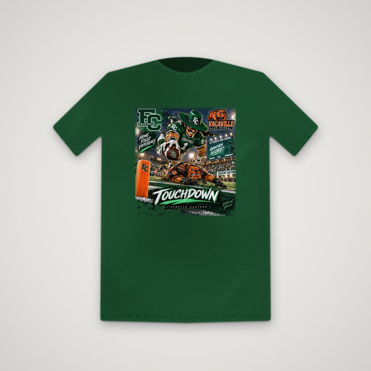 El Cerrito Gauchos: Touchdown – Tee – Forest Green