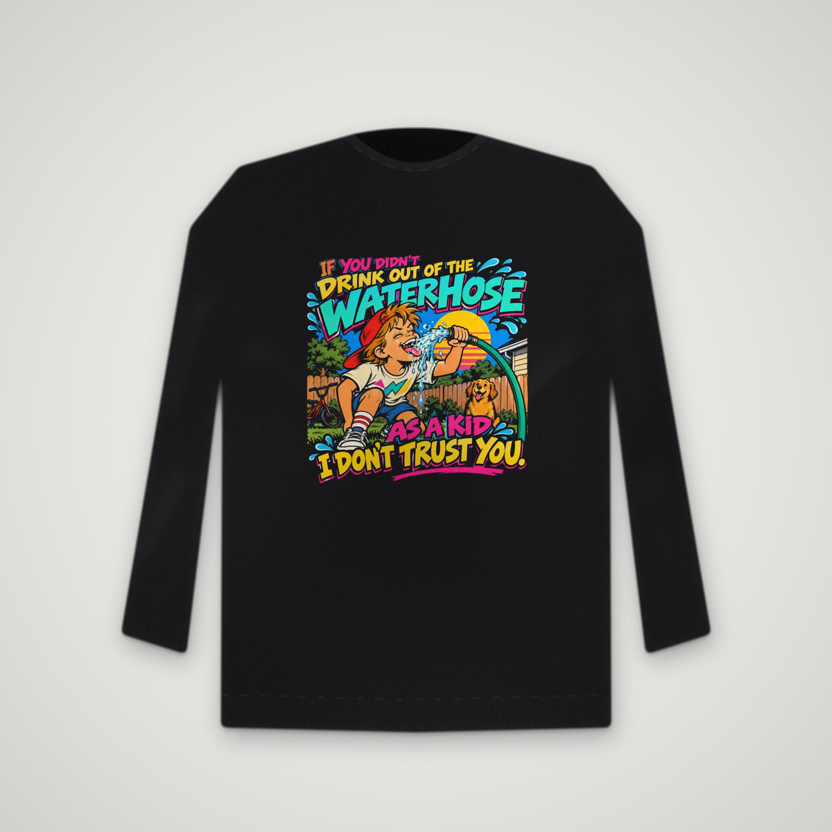 Raised On The Waterhose: Red Cap – Crewneck – Black