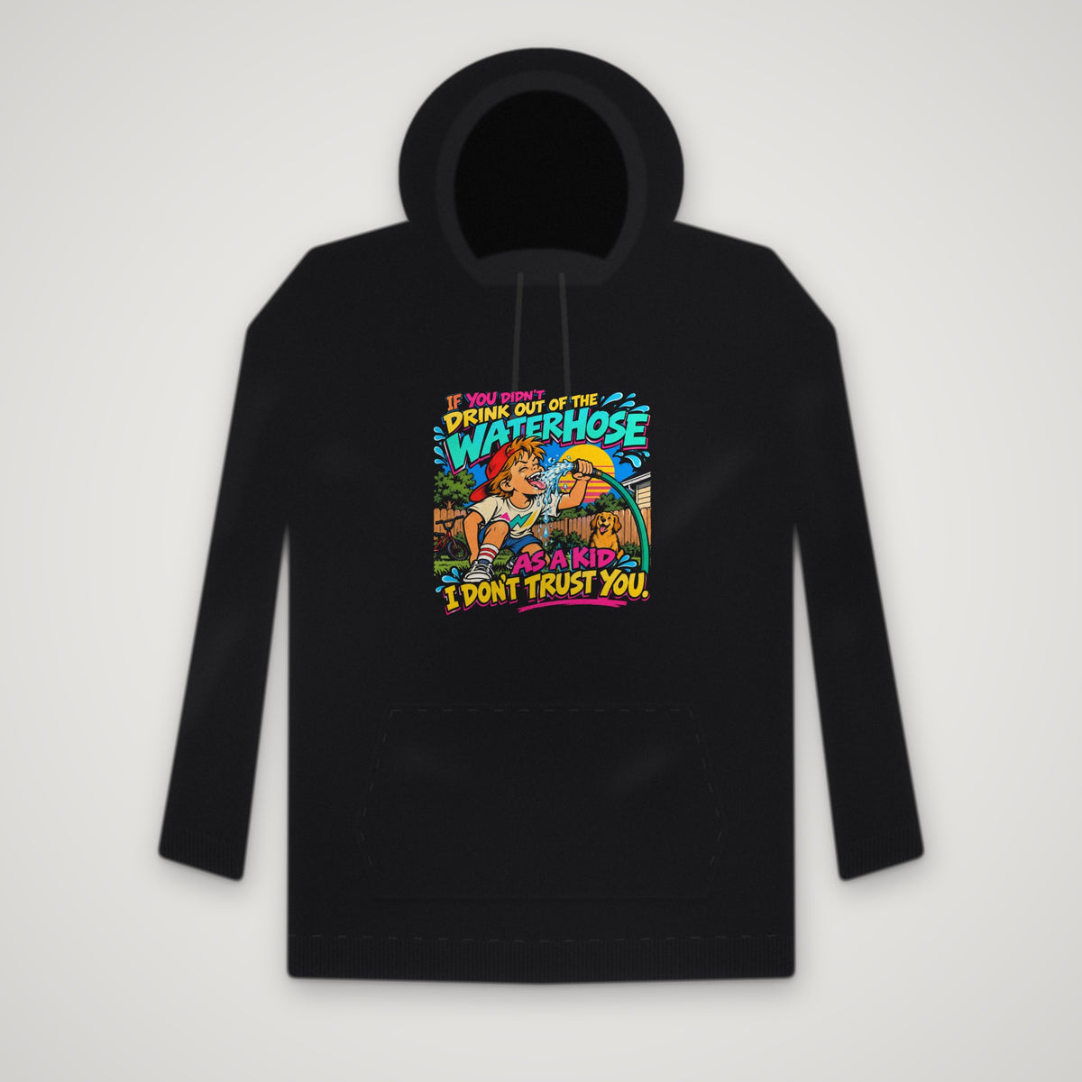 Raised On The Waterhose: Red Cap – Hoodie – Black