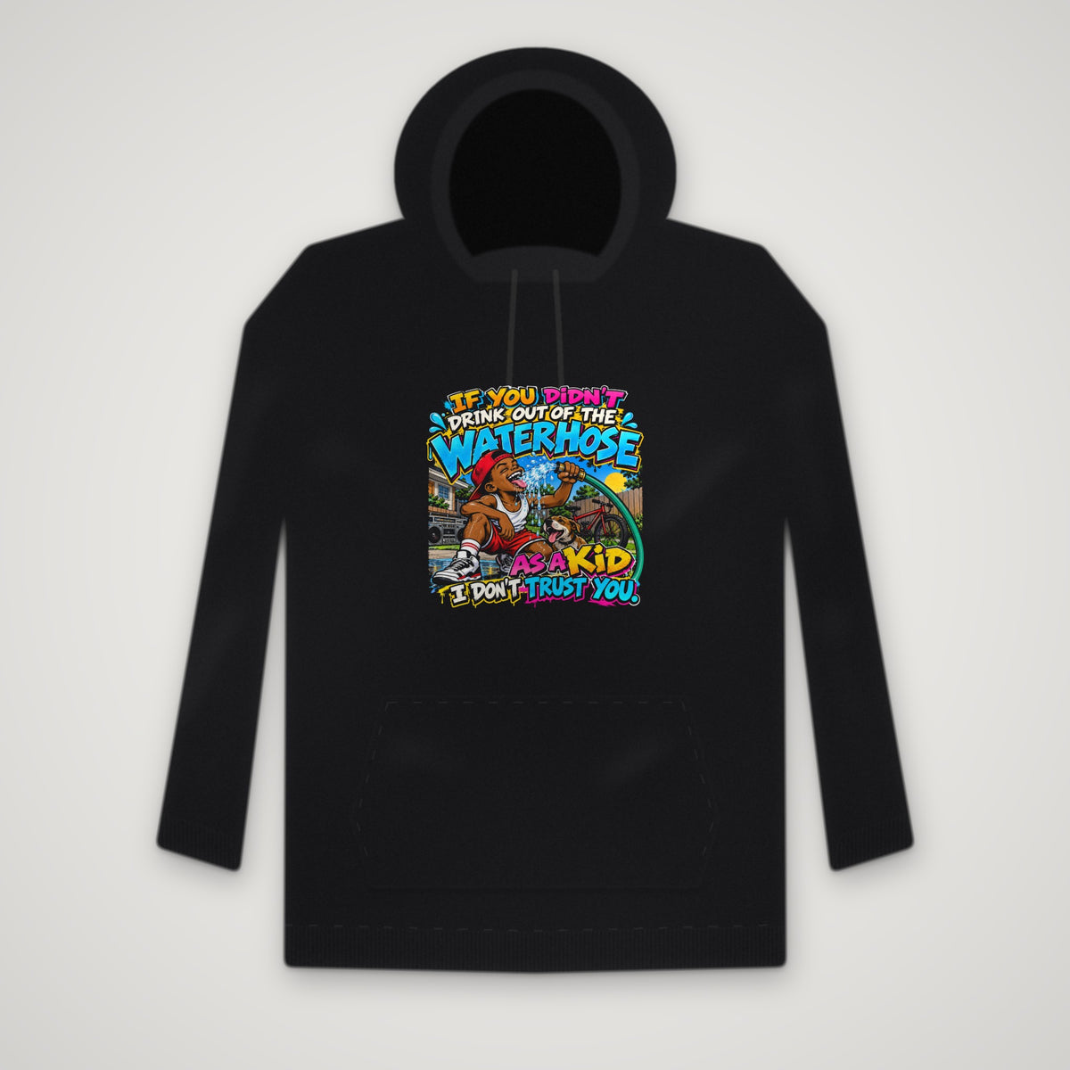 Raised On The Waterhose: Red Shorts – Hoodie – Black