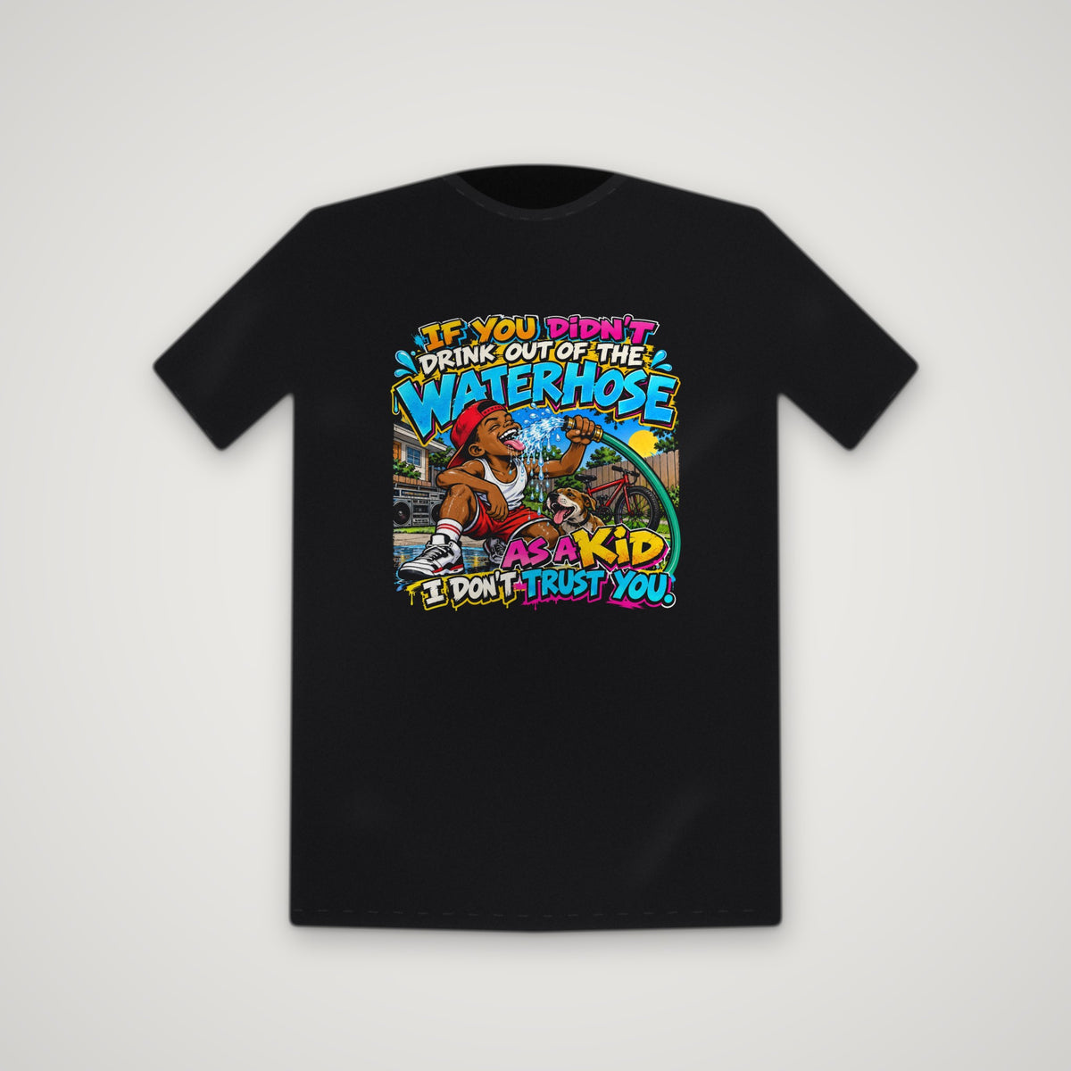 Raised On The Waterhose: Red Shorts – Tee – Black